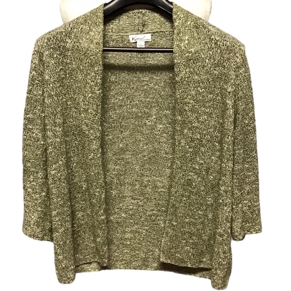Kim Rogers chunky olive green cardigans, 3/4 sleeves, size Large
